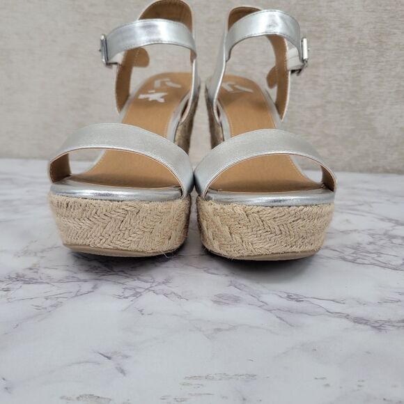 Report Citrine Espadrille Wedge Platform Heel Sandal Metallic Silver 11M - Picture 5 of 14